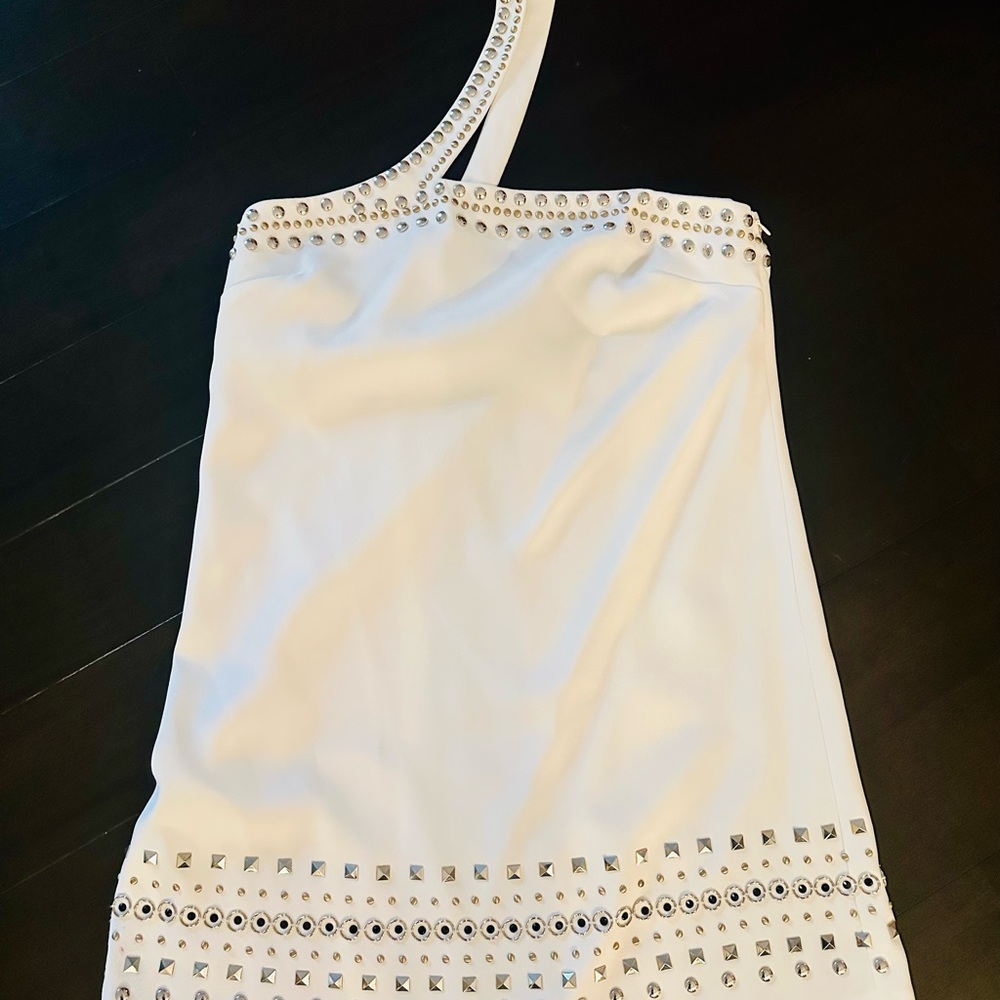 Pinko White One-Shoulder Mini Dress